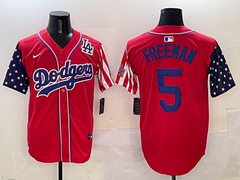 Men Los Angeles Dodgers #5 Freeman Red a generation of national flags Joint name 2025 Nike MLB Jersey style 10